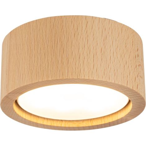 Spot plafonnier en saillie bois métal GX53 D : 9,5 cm rond moderne hêtre