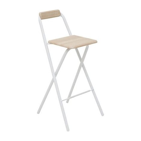 Chaise de Bar Pliable en Métal Blanc et Assise effet chêne - Livraison gratuite (1/5)