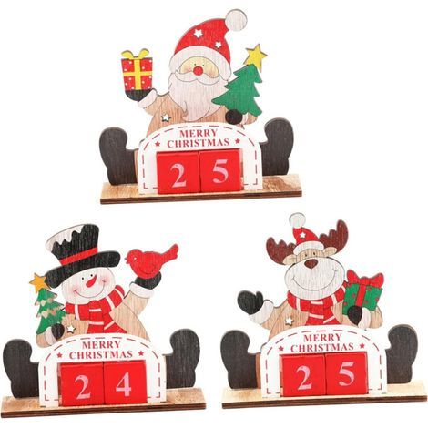 Calendrier Perpétuel Bois Père Noël Design Décor De Noël Réutilisable Décoration De Bureau Accessoire Photo (1/5)