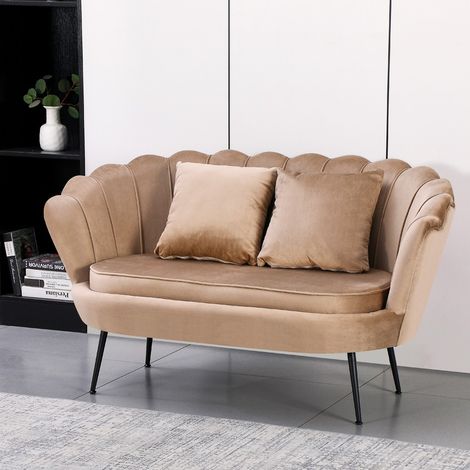 Divano 2 Posti Orel a Conchiglia in Velluto Beige – Design Elegante e Avvolgente (1/5)