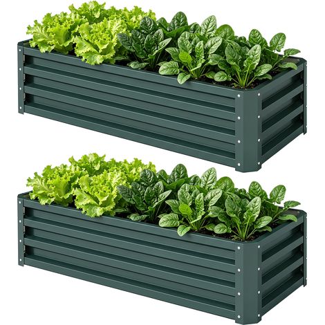 Lot de 2 bacs jardin surélevés métal fond ouvert 110x50x30 cm vert