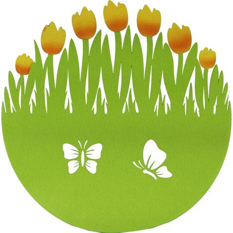 Grüne Filzdeckchen mit Schmetterlingsmotiv – Rundes Oster-Platzset Ø 35 cm (1/3)