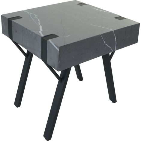 Tavolino tavolo quadrato da salotto HHG-742 50x50x50cm ferro verniciato MDF effetto marmo grigio