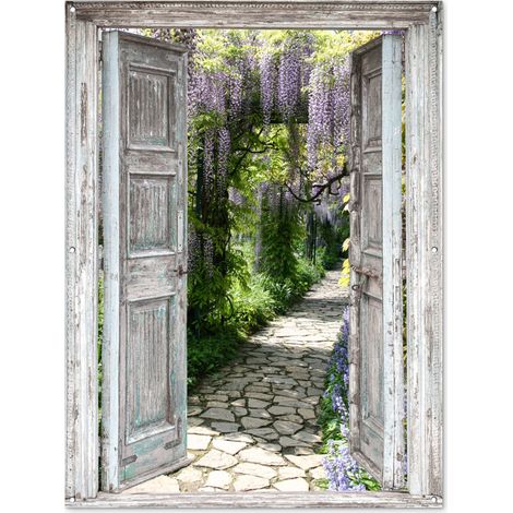 Balcony Privacy Banner Look through - Forest - Stones - Spring 120x160 cm (1/5)