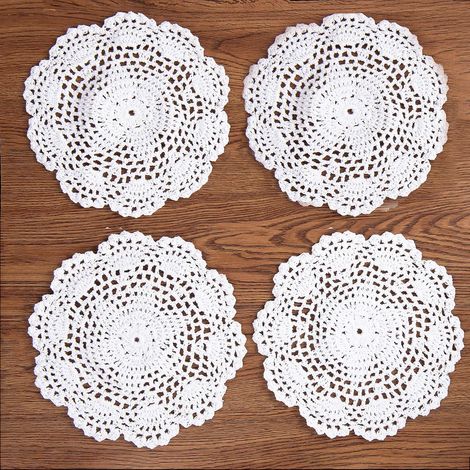 Set de table EiYYA faits main au crochet en dentelle de coton, 20 cm (8 pouces), lot de 4 (blanc) (1/5)