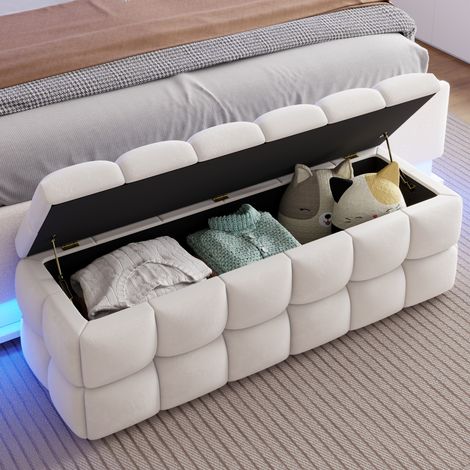 Banc de rangement coffre, bout de lit capitonné avec grand espace de rangement, style scandinave, pour chambre et salon, beige, 120x40x40 cm (1/5)