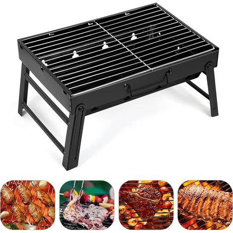 Barbecue portable, grill au charbon de bois, mini grill, kit d'outils en acier inoxydable pour la cuisine en plein air, le camping, les pique-niques et la plage. Réchauds de cuisine portables. (1/5)