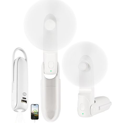 Mini Ventilateur de Voyage Pliable, Rechargeable USB avec Fonction Lampe LED-Blanc (1/5)