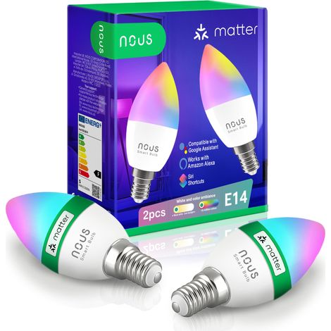 NOUS E14 RGB Matter Ampoule Connectee, LED WiFi Dimmable Couleur Ampoules Intelligente Avec Telecommande App, Compatible avec 15, Google Home, Home Assistant, Tuya Smart Life (1/5)