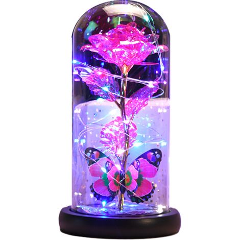 Cadeau pour femme, Rose en verre éternelle, fleur en cristal, cadeau d'anniversaire, rose lumineuse sous dôme de verre (1/5)