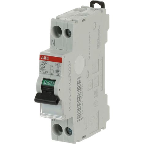 ABB – Disjoncteur unipolaire 2A Courbe C – Raccordement à vis – Largeur 1 module – Pouvoir de coupure 4,5 kA pour résidentiel