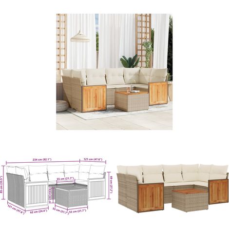Salon de jardin avec coussins 7 pcs beige résine tressée - Ensemble Salon Jardin - Meuble Extérieur - Résine Tressée - Rotin Synthétique - Mobilier De Jardin - Home & Living (1/3)