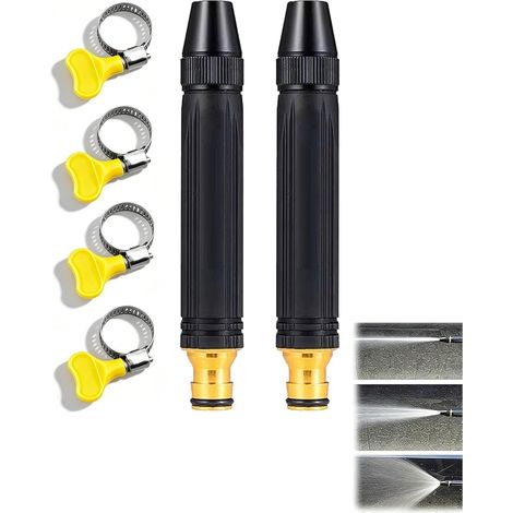 2 Pack High Pressure Garden Hose Nozzle, Adjustable Hand Spray Nozzle with 4 Hose Clamps, Powerful Metal Hose Nozzle for High Pressure Cleaning (1/5)