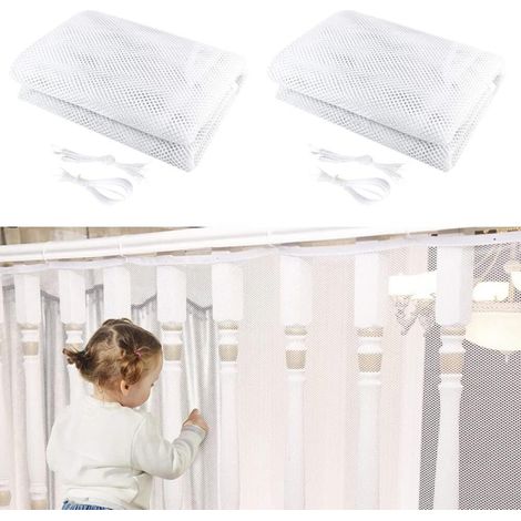 Filet de sécurité pour escaliers, filet de sécurité pour balcon, filet de protection - Blanc - 79 cm x 3 m - 2 pièces (1/5)