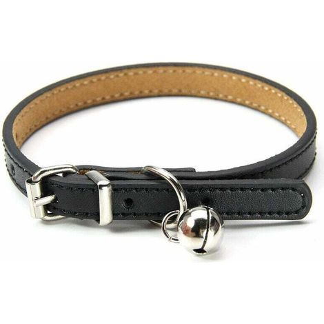 Collier en cuir pour chats et chiots, réglable 20cm-27cm cm-noir (1/4)