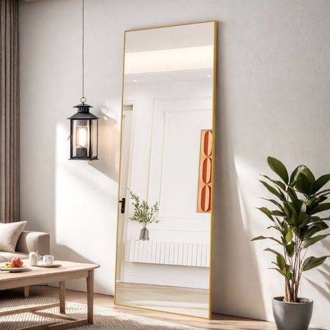 Stehspiegel - Rechteckig - 177x77cm - Schwarz/Golden - HD- silberner Spiegel