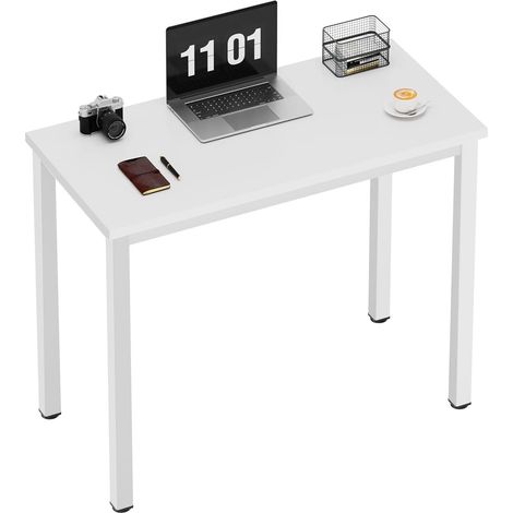 Soges – Bureau d'ordinateur blanc 80x40cm – Structure en métal robuste – Hauteur réglable 75cm – Antidérapants et pieds protection anti-rayures