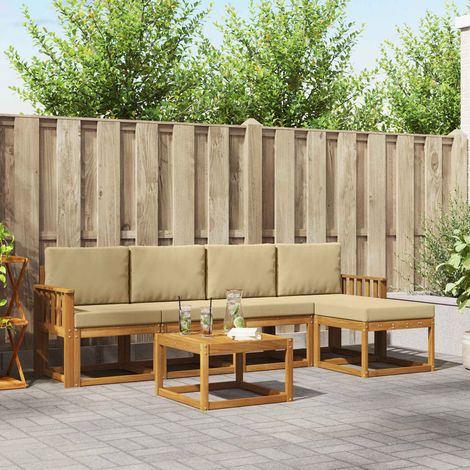 Outdoor-Sofagarnitur 6 pcs Natur und Beige Massivholz Akazie (1/5)