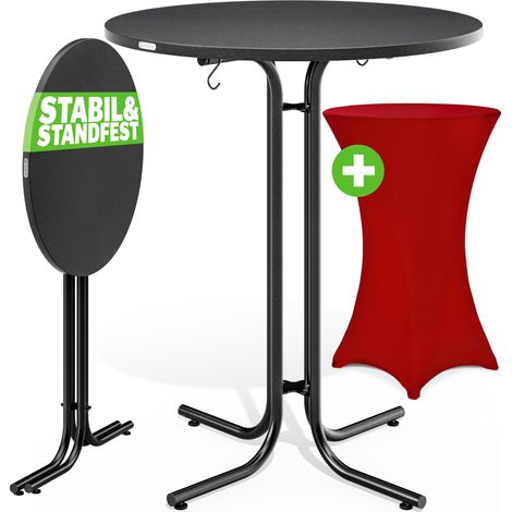 CASARIA® Table haute pliable avec housse mange debout 110 cm bar bistrot jardin 2 crochets inclus intérieur extérieur Bordeaux-rouge