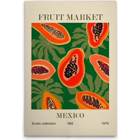 Leinwandbild Retroschild Papayas M1-No.51728 - Kunstdruck auf Leinwand in Beige Orange - Wandbild 30 x 45 cm (1/5)