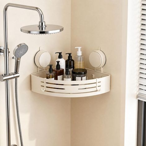 Toallero de pared con ventosas, no requiere taladrar, resistente a la corrosión y duradero, con barra y ganchos. (1/4)