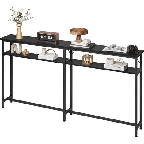 Table double étage haute hauteur 180cm derrière canapé en métal et panneau de particules noir (1/5)