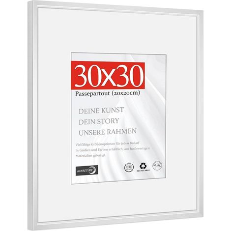 Bilderrahmen 30x30 cm Aluminium Silber mit Passepartout 20x20 cm für Wandmontage (1/5)