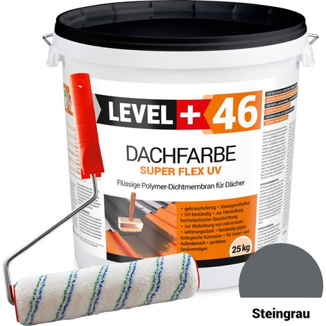 LEVEL+ Dachfarbe Sockelfarbe elastische L+46 STEINGRAU - 25KG + Farbroller 25cm