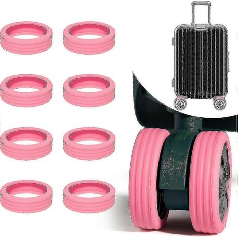 Ensemble de 8 protections de roues de valise en silicone rose (1/5)