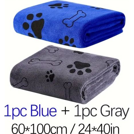 Lot de 2 serviettes pour chiens et chats, en microfibre à séchage rapide, absorbantes, pour le bain des animaux - Serviettes pour chiens de taille moyenne (gris, bleu)
