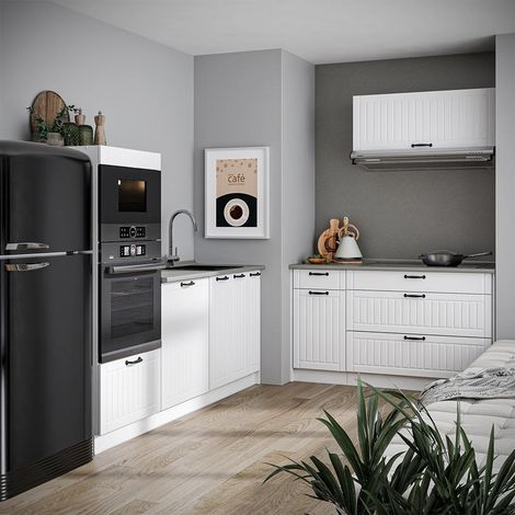 Cocina Fame-Line, Blanco casa de campo/Blanco, 340 cm, ET Roble, Vicco (1/5)