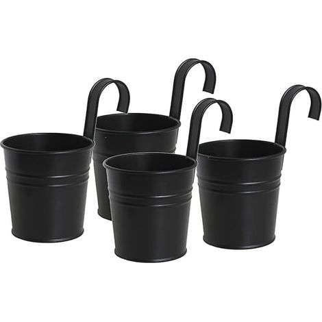 Pots de fleurs suspendus en métal noir résistant avec crochet amovible, pour intérieur et extérieur (lot de 4). (1/5)