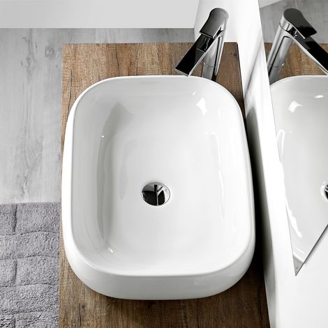 Lavabo Rettangolare 56 cm Ceramica PLUTONE da appoggio (1/5)