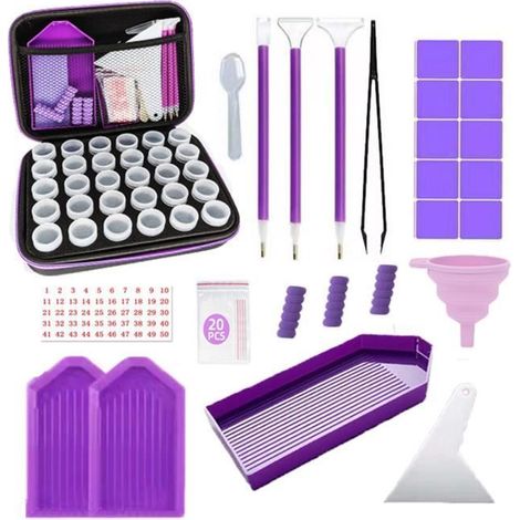 Boite de rangement - Diamond Painting - 30 Compartiments - Plastique - 21x17x7 cm - Violet (1/4)