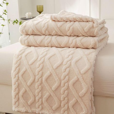Plaid ultra doux - 150 x 120 cm - Idéal pour canapé, chambre et salon - Couverture polaire ultra douce, blanc cassé (1/5)