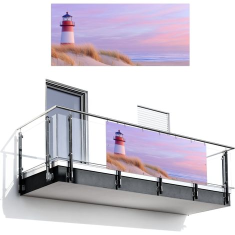 Balcony Privacy Banner Lighthouse - Dunes - Sunset 200x90 cm (1/4)