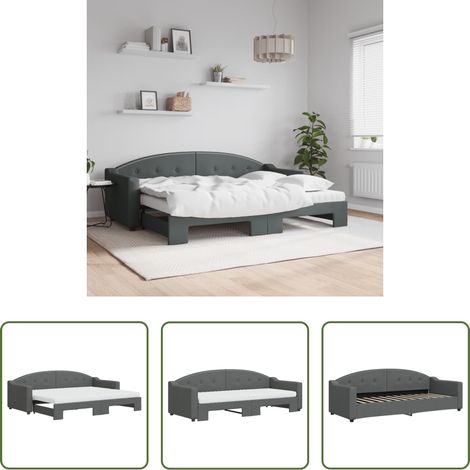 vidaXL Canapé double - Lit de jour avec gigogne et matelas gris foncé 80x200 cm tissu (1/5)