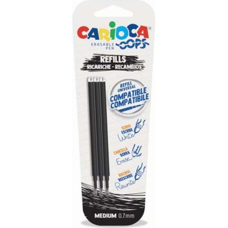 Refill Carioca Per Biro Cancellabili Oops Carioca Nero - Blister 3 Pezzi