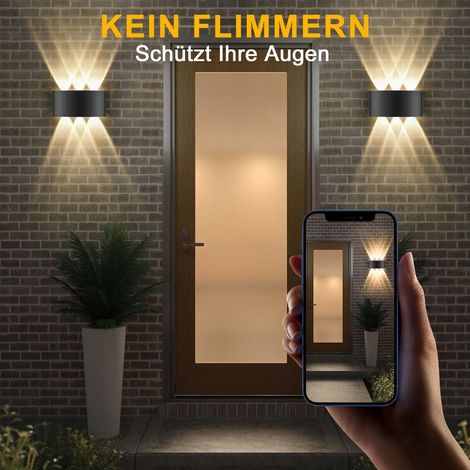 2 Stück LED Wandleuchte Innen IP65, 6W Wandlampe mit 6 Lichtquellen, 3000K Außen LED Lampe aus Aluminium Für Wohnzimmer, Schlafzimmer, Flur (1/5)