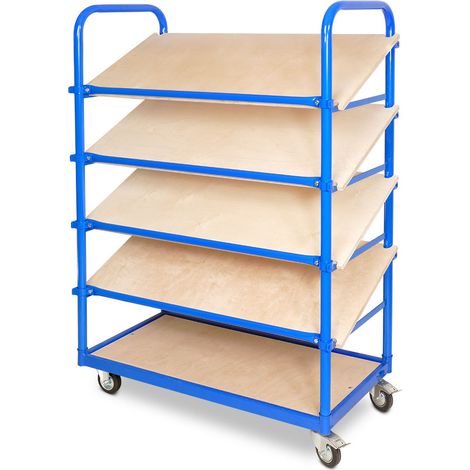 BRB Chariot d'étagères incliné avec 5 niveaux, lxpxh 1050 x 500 x 1450 mm, 2 roulettes pivotantes (avec frein de stationnement) et 2 roulettes fixes (1/3)