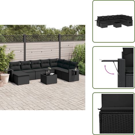 Salon de jardin 9 pcs avec coussins noir résine tressée - Ensemble Salon De Jardin - Meuble De Jardin - Salon Extérieur - Résine Tressée - Rotin Synthétique (1/5)
