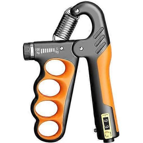 Entraîneur de force de préhension 5-100 kg, appareil mécanique pour avant-bras, compteur, homme/femme, force de préhension réglable, orange (1/5)