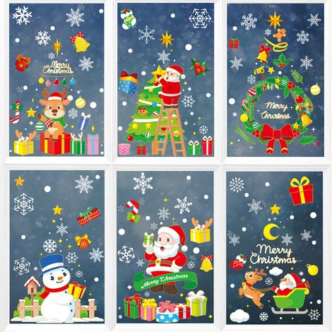 Autocollants de Noël, nouveaux autocollants statiques Amazon, décorations de vitrines de centres commerciaux, bonhomme de neige, autocollants du Père Noël.