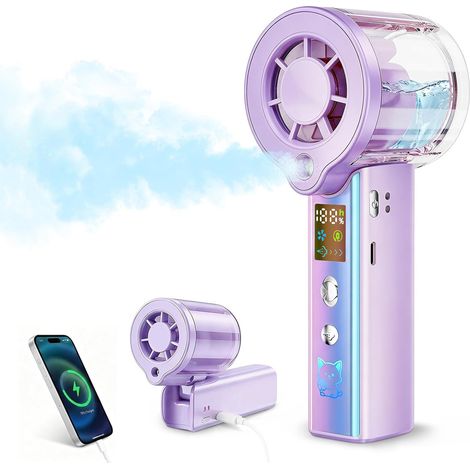 Ventilateur Portable Brumisateur, Mini Ventilateur Main 16000 RPM avec 100 Vitesses, Écran LED, 3000mAh Batterie, Ventilateur de Poc (1/4)