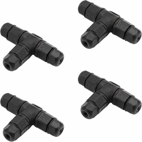 Confezione da 4 scatole di derivazione impermeabili IP68 Tipo T per il collegamento di cavi esposti all'umidità in ambienti esterni - connettori per cavi a 3 poli, Ø 5 mm - 10 mm (1/5)