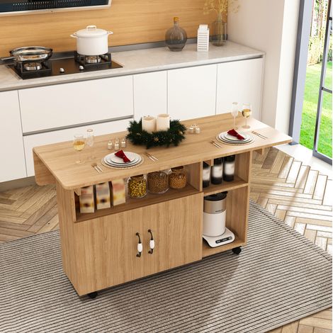 Table extensible 110x70x80 cm en MDF chêne clair, avec rangement pour cuisine FloraGrace (1/5)