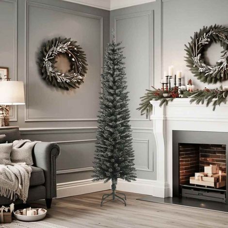 Sapin de Noël Arbre de Noël artificiel mince avec support Vert 180 cm PVC (1/5)