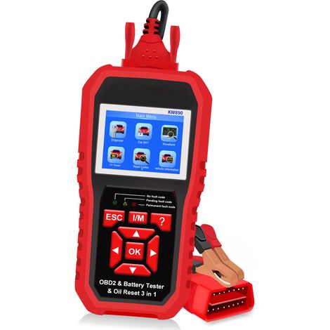 Ortviai Lecteur de codes OBD2 professionnel KW890 avec testeur de batterie et réinitialisation huile pour voitures après 1996