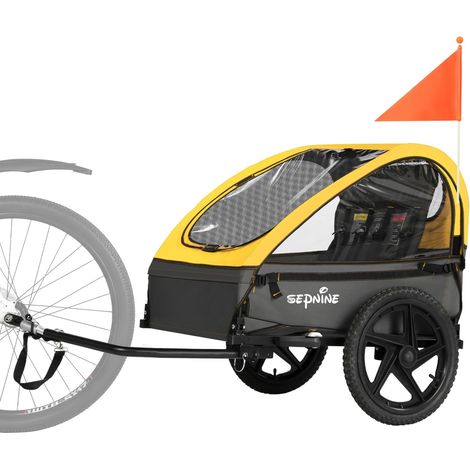 Sepnine BT609 Remorque Vélo Enfants – 2 Kids, Pliable, Étanche - Jaune (1/5)