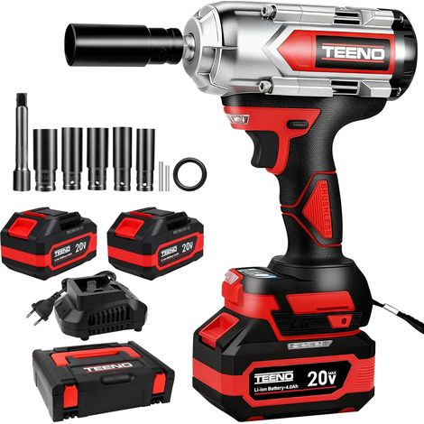 Teeno – Clé à chocs sans fil 1000Nm – Moteur Brushless – Tête pivotante 90° – 2 batteries 4,0Ah – Couple élevé pour espaces confinés